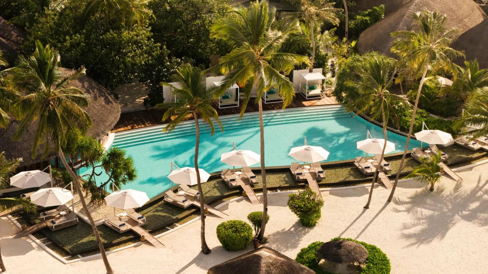 La piscina di Constance Halaveli tra le palme