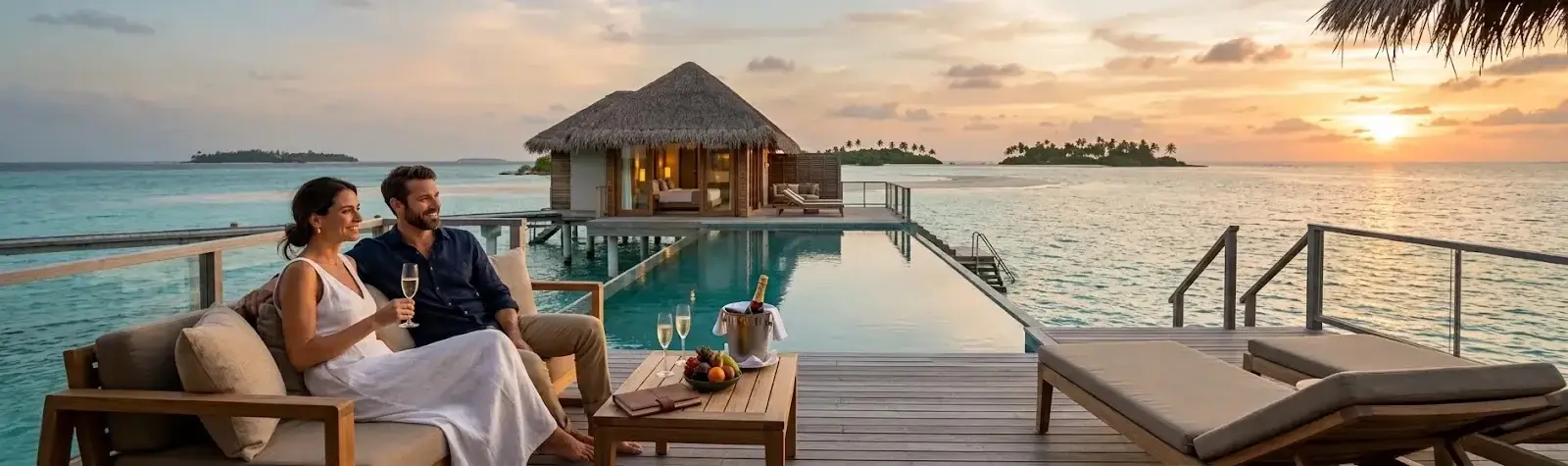 Villa sull'acqua al tramonto